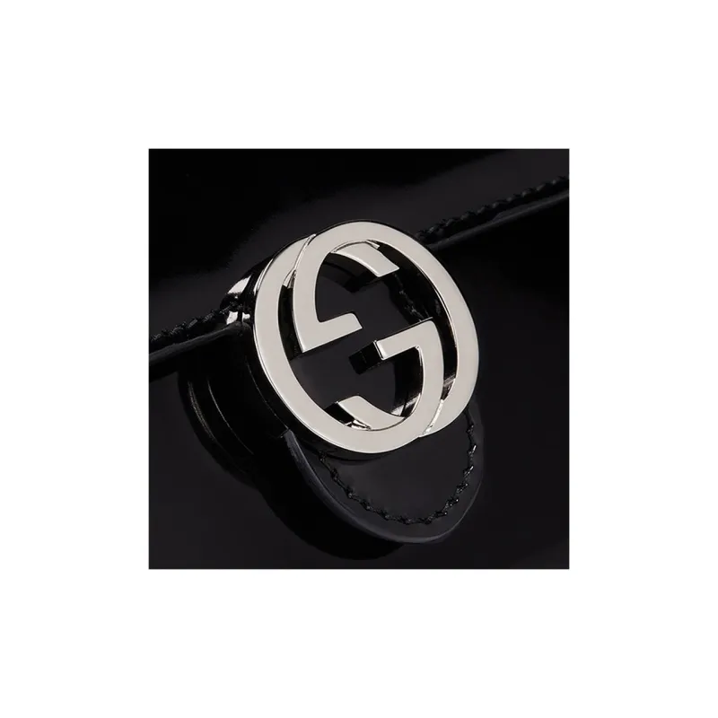 GUCCI Patent Leather Card Holder Wallet Women's Black-4