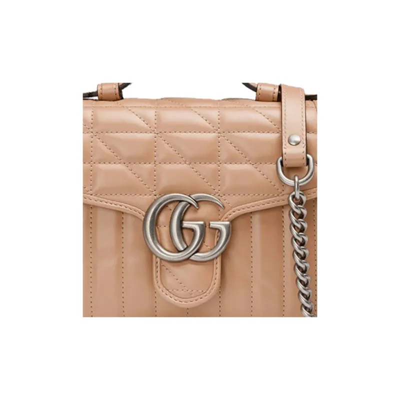 GUCCI GG Marmont Leather Handbag Shoulder Bag Crossbody Bag Mini Women's Rose Beige Milk Tea Beige-7