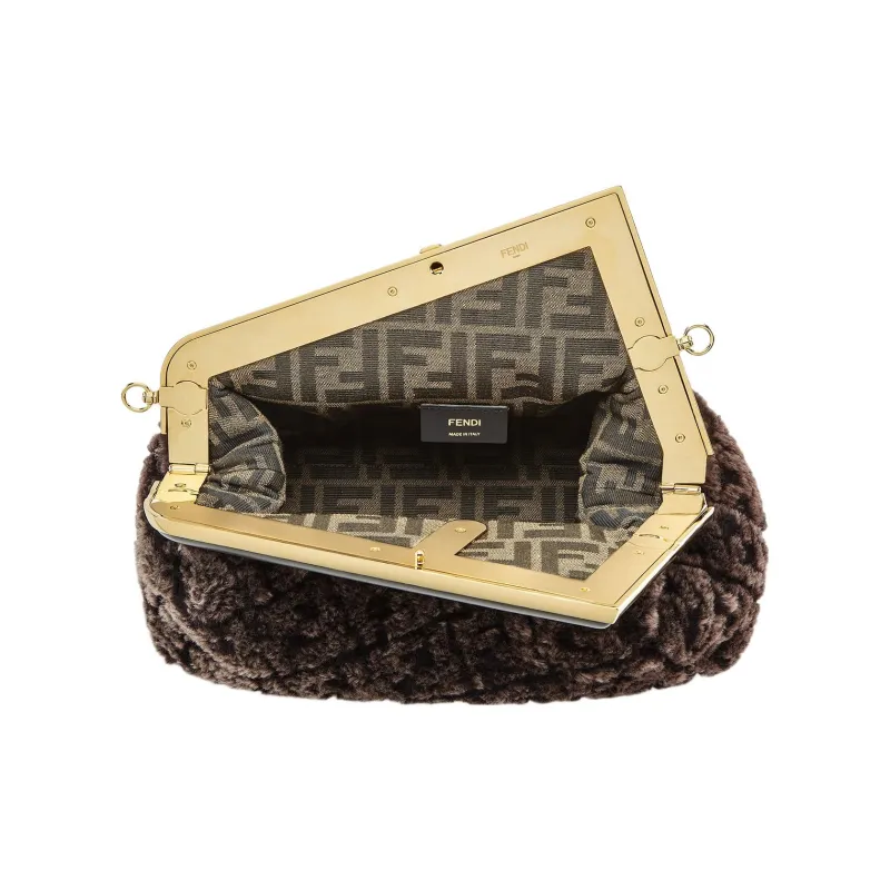 FENDI Sheepskin One Shoulder Crossbody Clutch Regular Women's Dark Brown-3