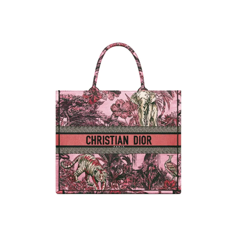 DIOR BookTote Embroidery Tote Bag Shopping Bag Handbag Large Size Women's Pink Multicolor-0