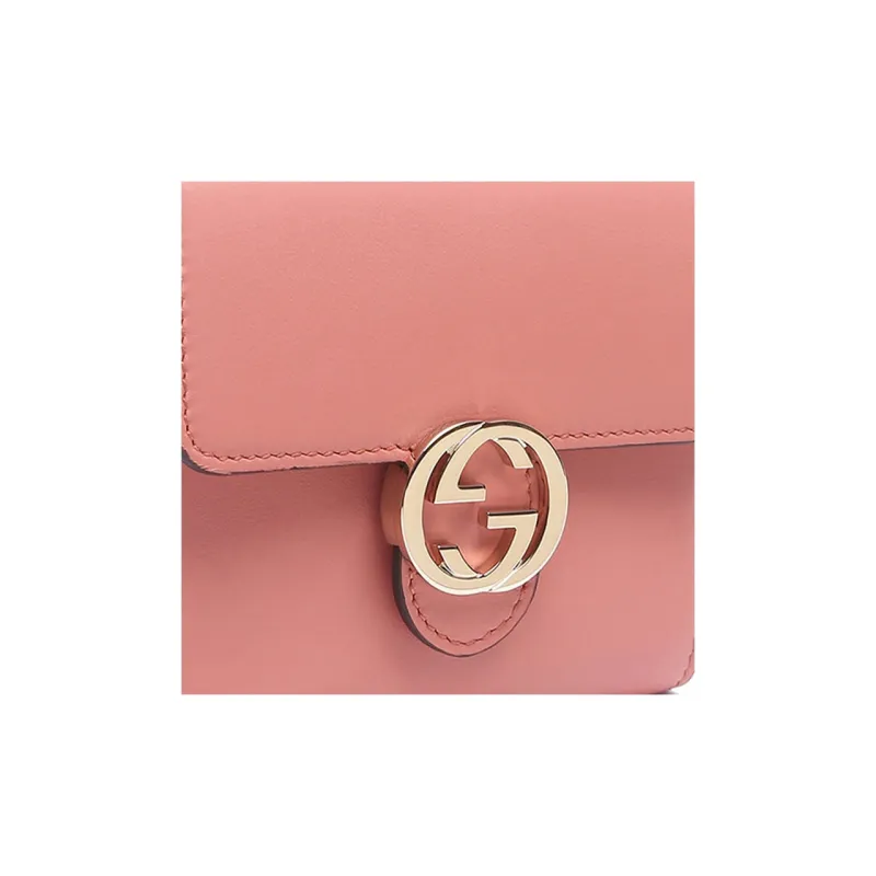 GUCCI Leather Card Holder Money Clip Wallet Women's Pink-5