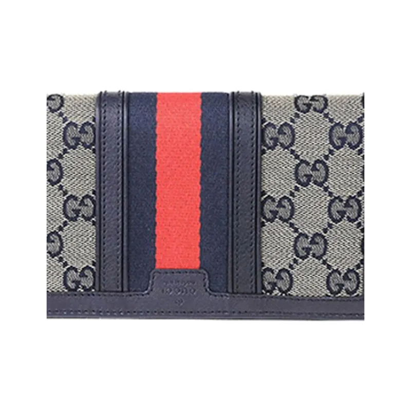 GUCCI Canvas With Leather Long Zip Closure Wallet Women's Greige/Dark Blue-2