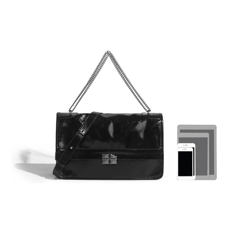 HAWA PU Messenger Bag Shoulder Bag Tote Bag Shopping Bag Shoulder Bag Large Size Women's Black-2