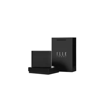 ELLE HOMME Cow Leather Patchwork Ticket Clip Leather Wallet Men's Solid Color