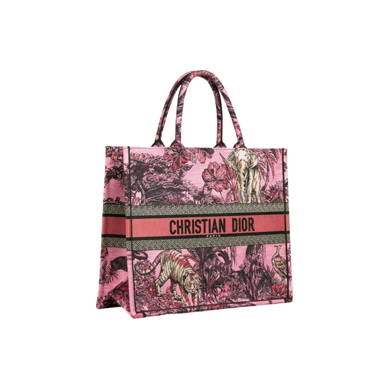 DIOR BookTote Embroidery Tote Bag Shopping Bag Handbag Large Size Women's Pink Multicolor-1