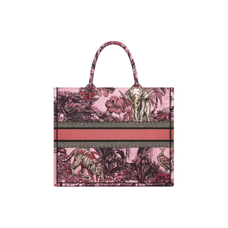 DIOR BookTote Embroidery Tote Bag Shopping Bag Handbag Large Size Women's Pink Multicolor-2