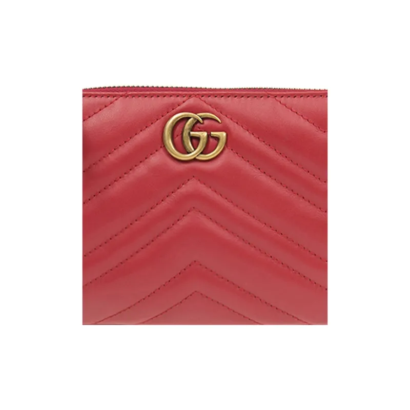 GUCCI GG Marmont Embossed Leather Clutch Folder Coin Purse Women's Red-4