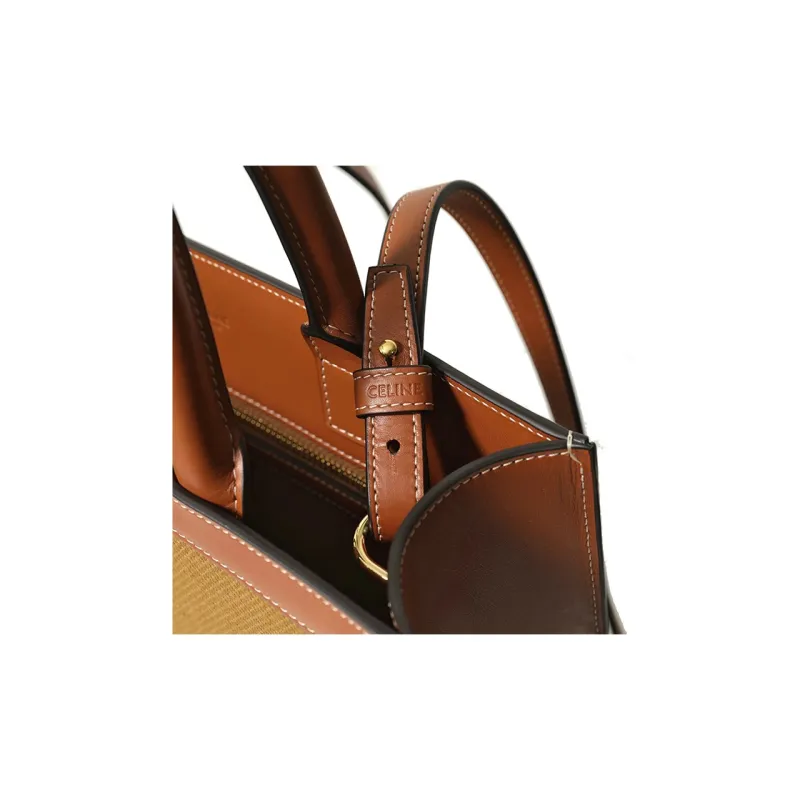 CELINE Cabas Cotton Tote Bag, Shopping Bag, Crossbody Bag, Shoulder Bag, Handbag Trumpets Women's Tan-3