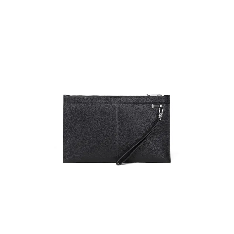 ELLE HOMME Top Grain Cow Leather Handheld Bag Envelope Bag Clutch Men's Black-2