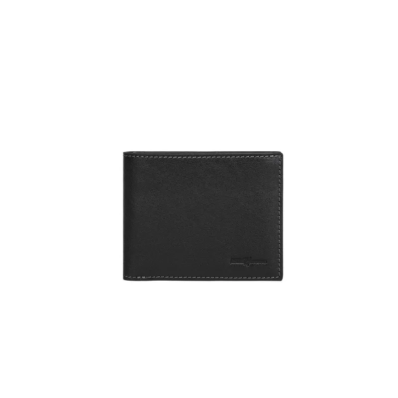 ELLE HOMME Cow Leather Patchwork Ticket Clip Leather Wallet Men's Solid Color-1