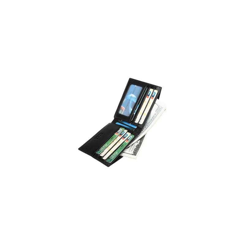 ELLE HOMME Cow Leather Patchwork Ticket Clip Leather Wallet Men's Solid Color-5