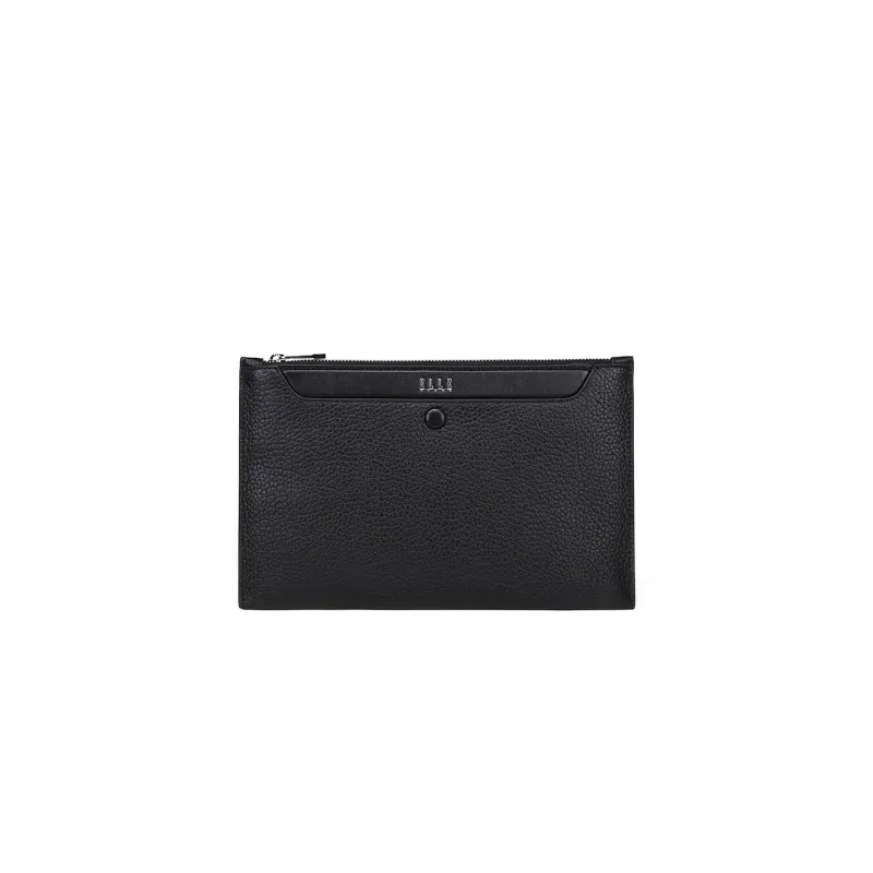 ELLE HOMME Top Grain Cow Leather Handheld Bag Envelope Bag Clutch Men's Black-0