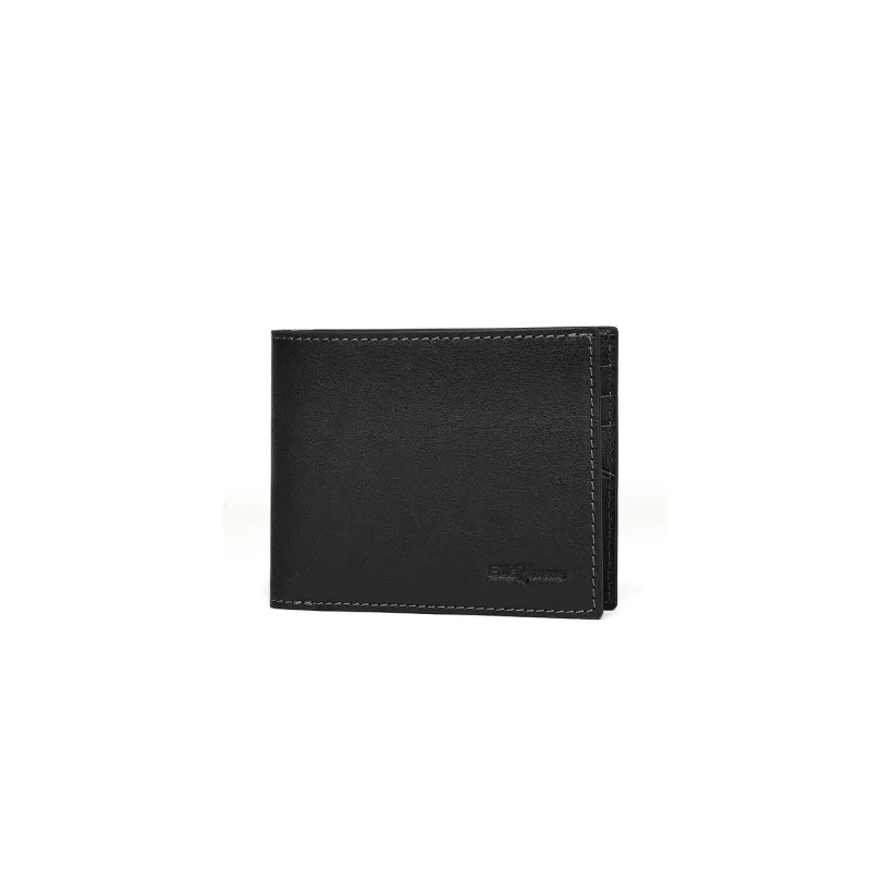 ELLE HOMME Cow Leather Patchwork Ticket Clip Leather Wallet Men's Solid Color-2