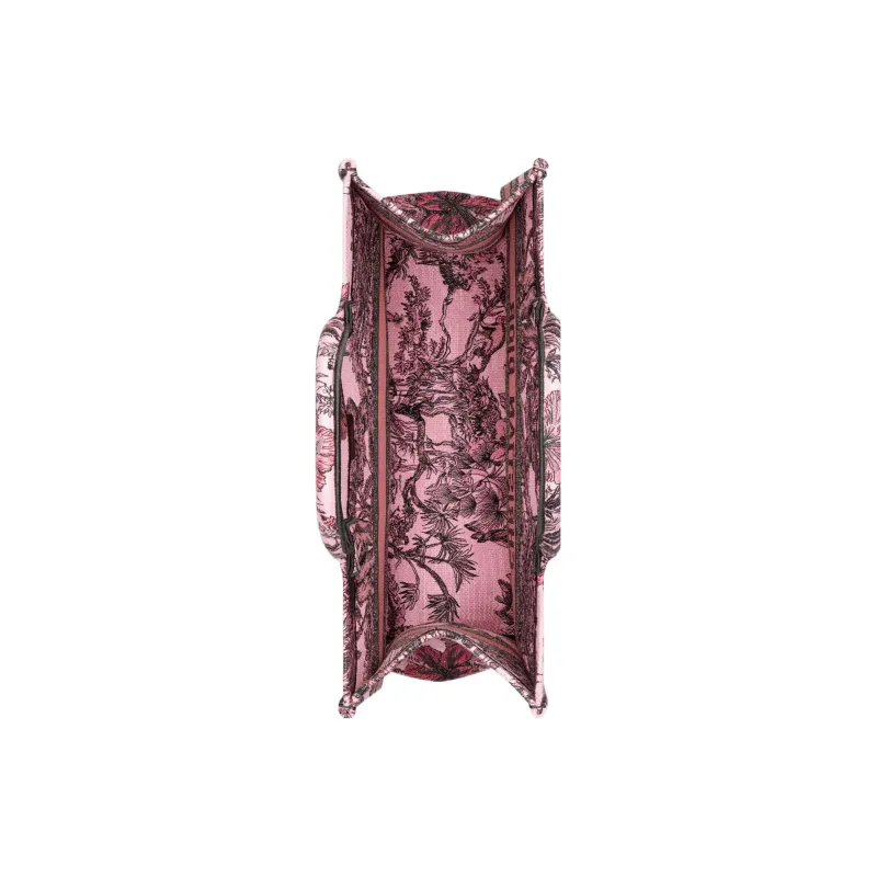 DIOR BookTote Embroidery Tote Bag Shopping Bag Handbag Large Size Women's Pink Multicolor-3