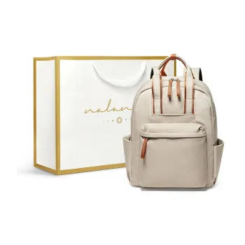 Narandu Fabric 14-Inch Laptop Bag Backpack Large Size Unisex Apricot & Brown/Classic Black