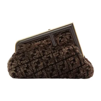 FENDI Sheepskin One Shoulder Crossbody Clutch Regular Women's Dark Brown