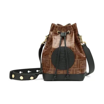 FENDI Mon Tresor Calfskin With Cotton Blend Bucket Bags Shoulder Bag Crossbody Bag Small Size Women's Brown/Black