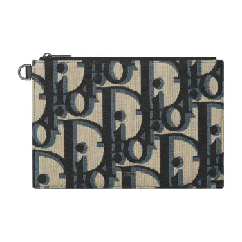 DIOR Leather Trim Clutch Regular Unisex Beige & Black