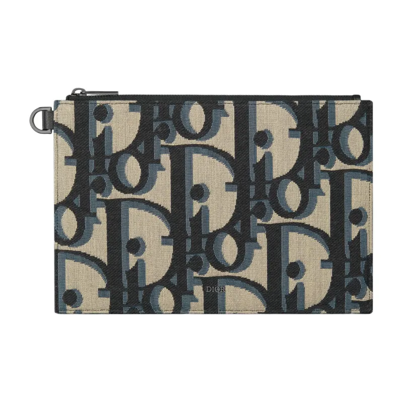 DIOR Leather Trim Clutch Regular Unisex Beige & Black-0