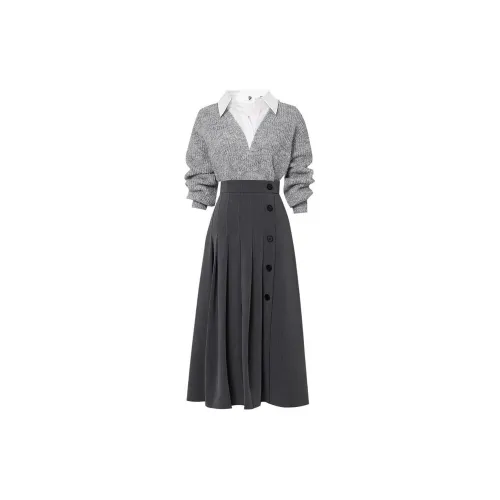 Duffy fashion Two Piece Skirt Sets Women's Gray