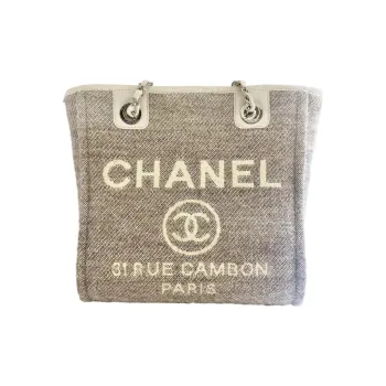 CHANEL Fabric Woven Beach Bag Tote Bag Shopping Bag Shoulder Bag Handbag Women's Brown Gray