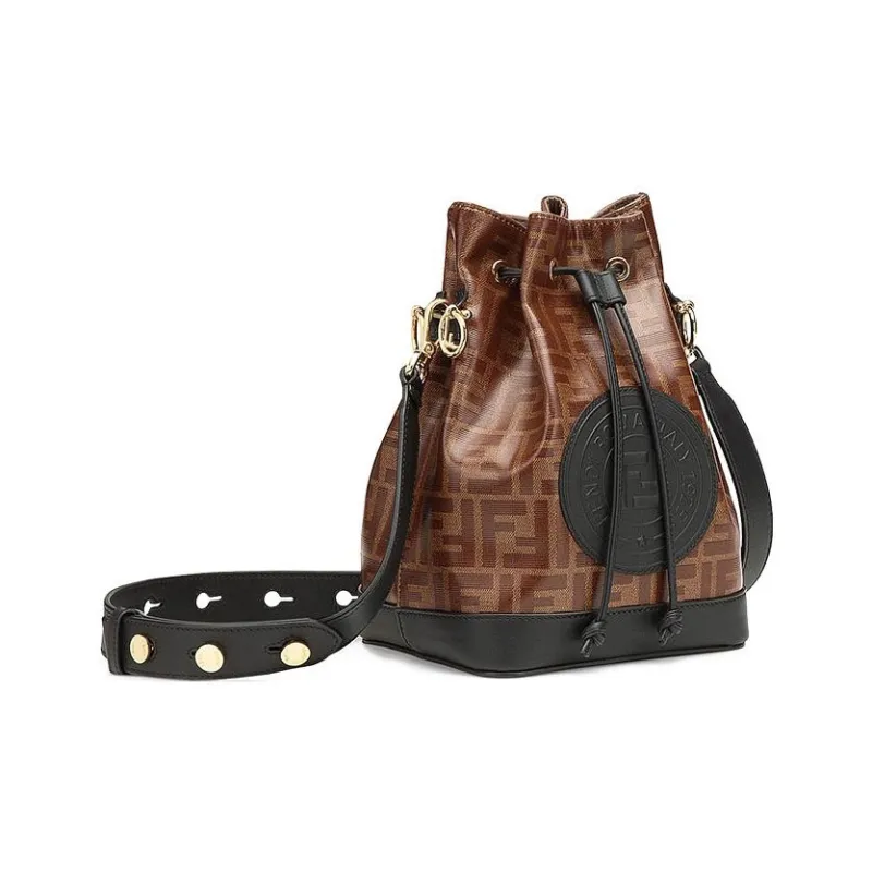 FENDI Mon Tresor Calfskin With Cotton Blend Bucket Bags Shoulder Bag Crossbody Bag Small Size Women's Brown/Black-1