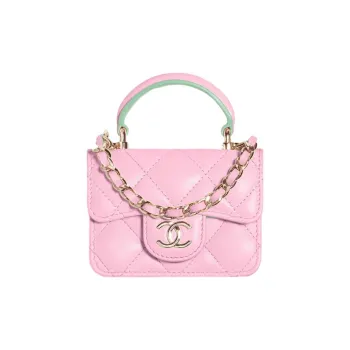 CHANEL Sheepskin Coin Purse, Mini Bag, Handbag, Shoulder Bag, Crossbody Bag Mini Women's Pink Green Multicolor