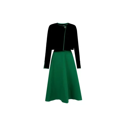 Duffy fashion Two Piece Skirt Sets Women's Black+Green