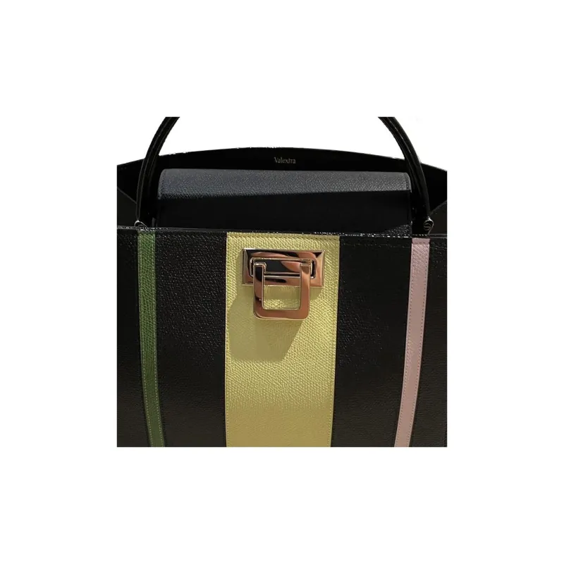 Valextra Brera Grained Calfskin Shoulder Bag Crossbody Bag Handbag Small Size Women's Black & Yellow-3