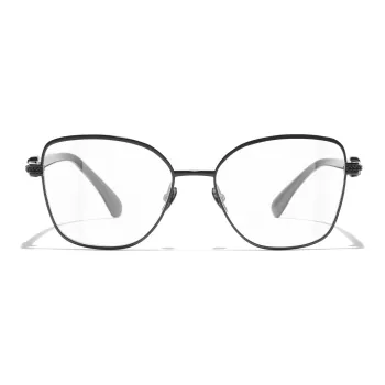 CHANEL Alloy Acetate Metal Irregular Shape Eyeglass Frames Men's Black