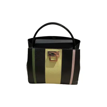 Valextra Brera Grained Calfskin Shoulder Bag Crossbody Bag Handbag Small Size Women's Black & Yellow