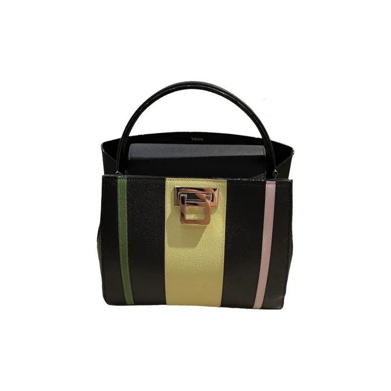 Valextra Brera Grained Calfskin Shoulder Bag Crossbody Bag Handbag Small Size Women's Black & Yellow-0