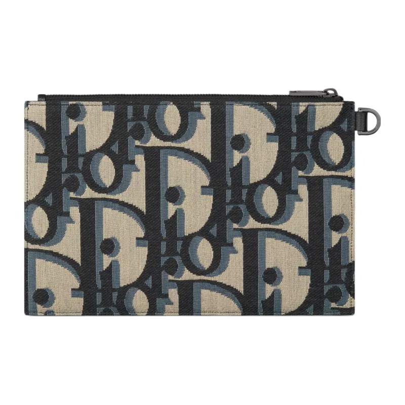 DIOR Leather Trim Clutch Regular Unisex Beige & Black-2