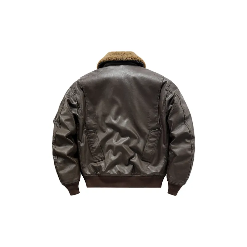 VIP Detachable Fur Collar Biker Leather Jacket With Thickened Warm Puffer Jacket Men's-9