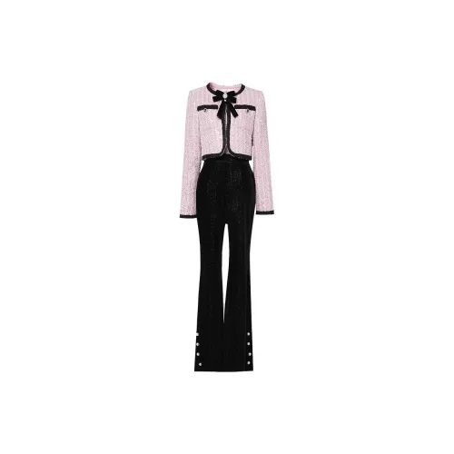 Duffy fashion Casual Suits Women's Set Pink+Black