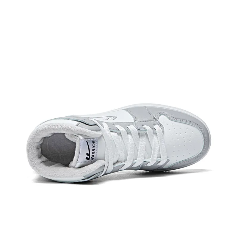 Warrior Thickened And Fleece Lined Padded Shoes Warm And Wear Resistant High Top Skateboard Shoes Men's White Gray-2