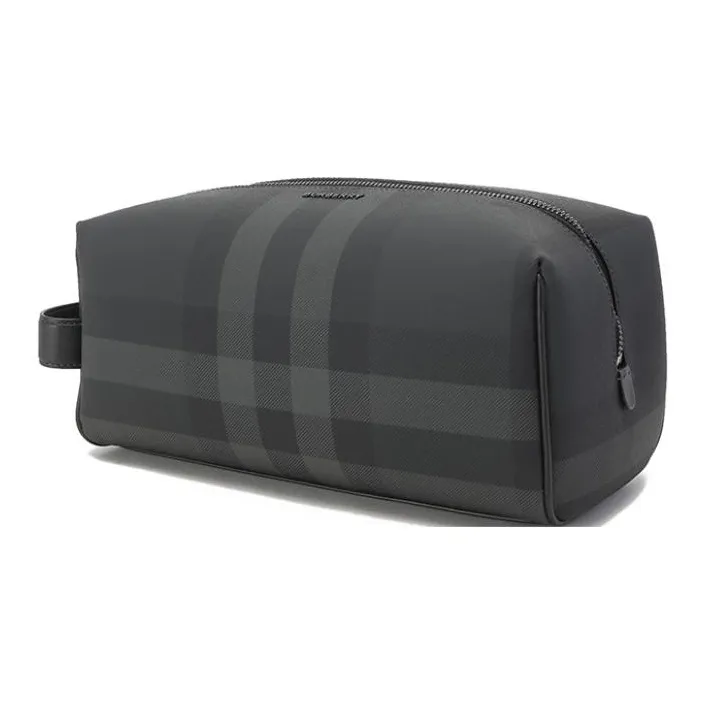 Burberry Polyurethane Travel Storage Bag Clutch Men's Charcoal Gray-1