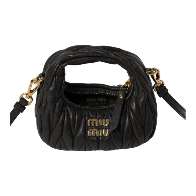 MIU MIU Wander Matelasse Nappa Leather Mini Hobo Black-3
