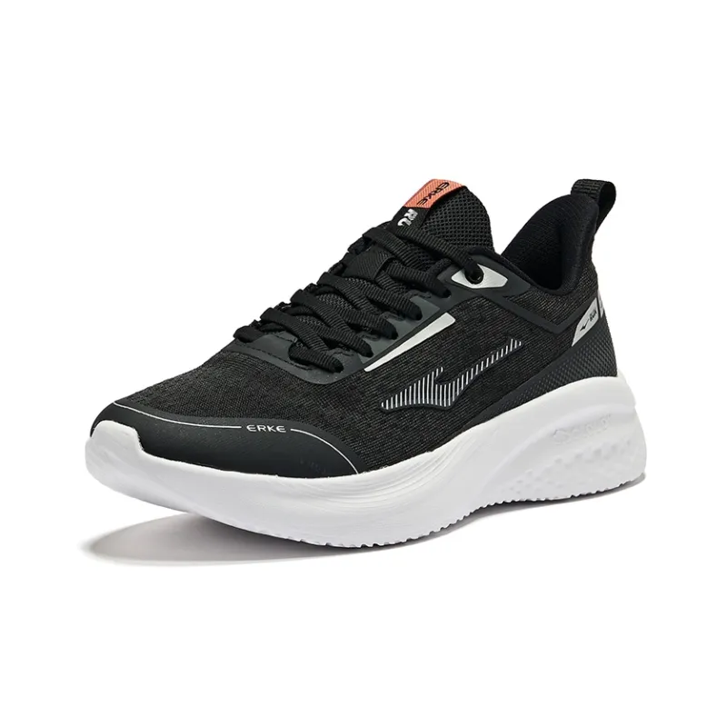 Erke Cushioning Wear Resistant Rebound Low Top Running Shoes Women's Jet Black Bright Silver-2