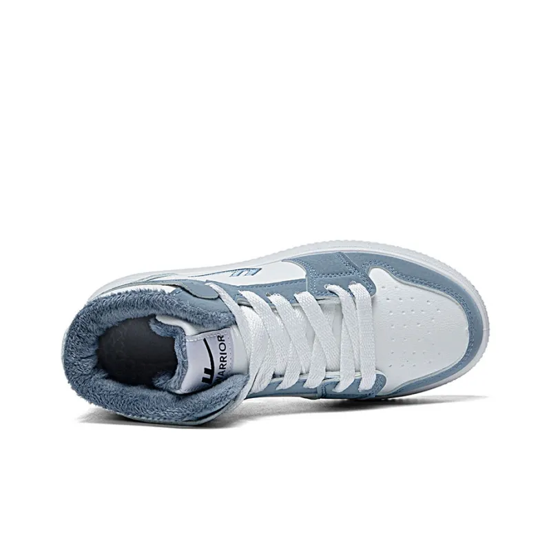 Warrior Insulated Fleece Lined Shoe Warm Wear Resistant Lightweight High Top Skateboard Shoes Unisex White Blue-2