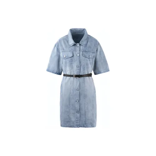 BASIC HOUSE Short-Sleeved Dresses Women's Denim Blue