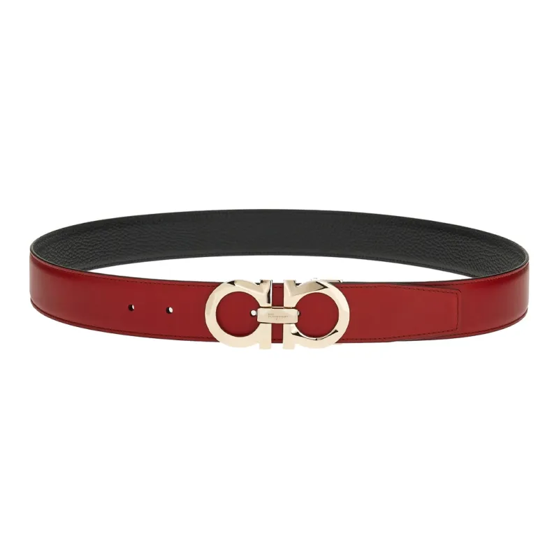 FERRAGAMO Double-Sided Etched Emblem Decoration Smooth Buckle Leather Belts Men's Red Width: 3.5cm-1