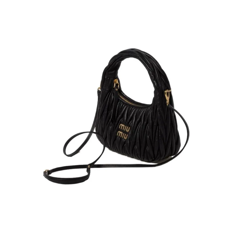 MIU MIU Wander Series Soft Sheep Leather Hobo Bag Shoulder Bag Crossbody Bag Handbag Regular Women's Black-1