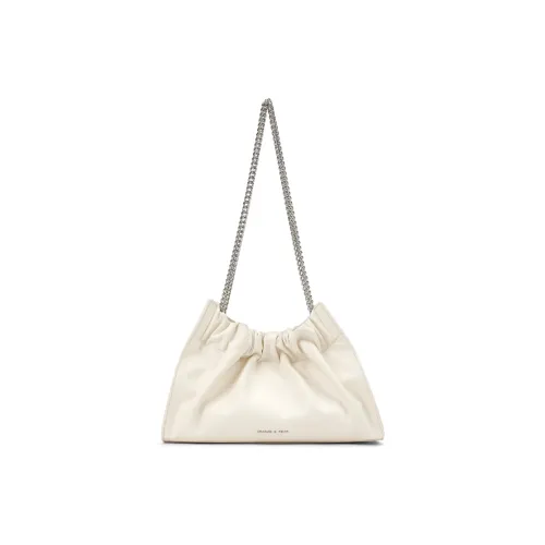 CHARLES&KEITH Polyurethane Small CK Bag Shoulder Bag Large Size Women's Noir Black/Cream Milk White