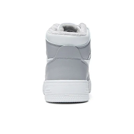 Warrior Thickened And Fleece Lined Padded Shoes Warm And Wear Resistant High Top Skateboard Shoes Men's White Gray-3