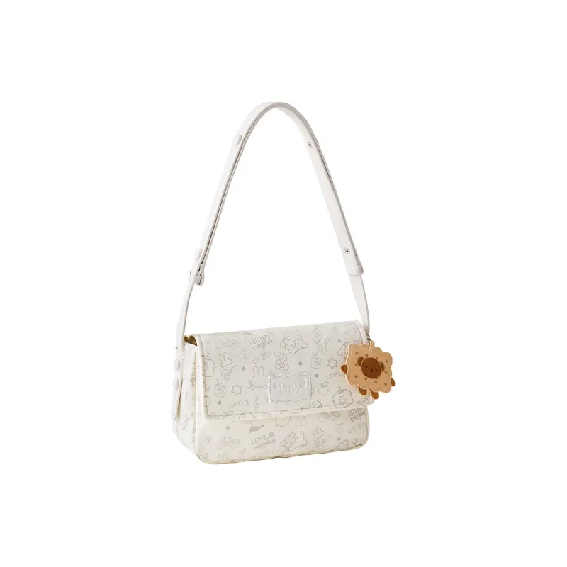 Miffy Waterproof Cloth Tote Bag Shopping Bag Shoulder Bag One Shoulder Crossbody Bag Medium Size Women's Khaki/Ecru-11