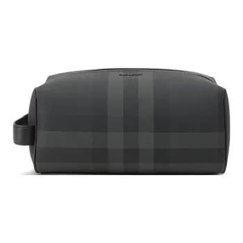 Burberry Polyurethane Travel Storage Bag Clutch Men's Charcoal Gray