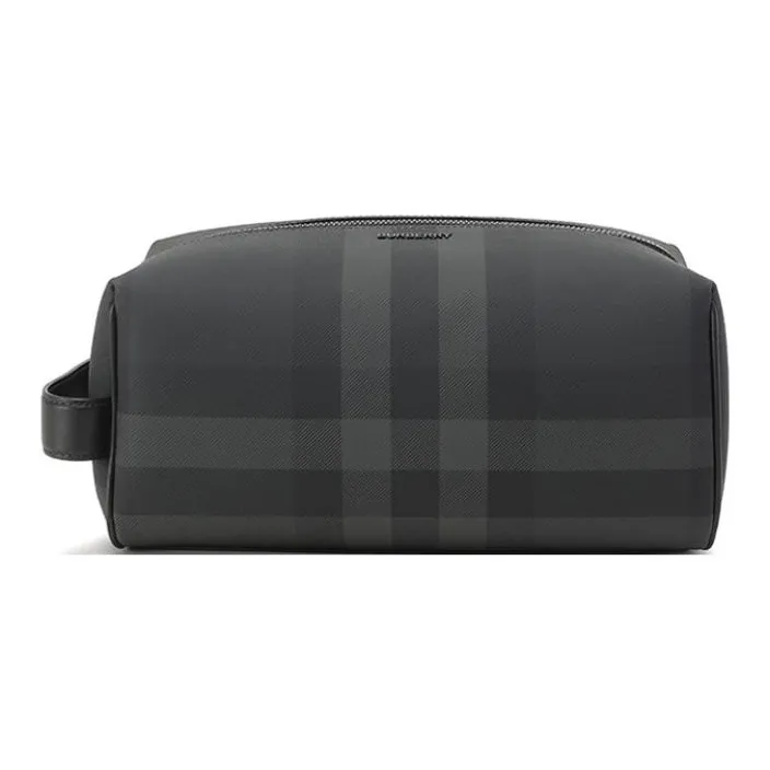 Burberry Polyurethane Travel Storage Bag Clutch Men's Charcoal Gray-0