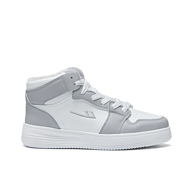 Warrior Thickened And Fleece Lined Padded Shoes Warm And Wear Resistant High Top Skateboard Shoes Men's White Gray-1