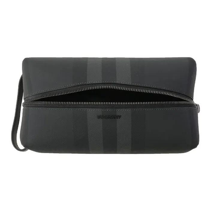 Burberry Polyurethane Travel Storage Bag Clutch Men's Charcoal Gray-5